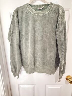 Faherty Light Sage Waffle-Knit Crewneck Sweater